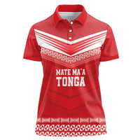 Custom Mate Ma'a Tonga Heritage Women Polo Shirt Pacific Tribal Rugby Red Edition - Polynesian Pride