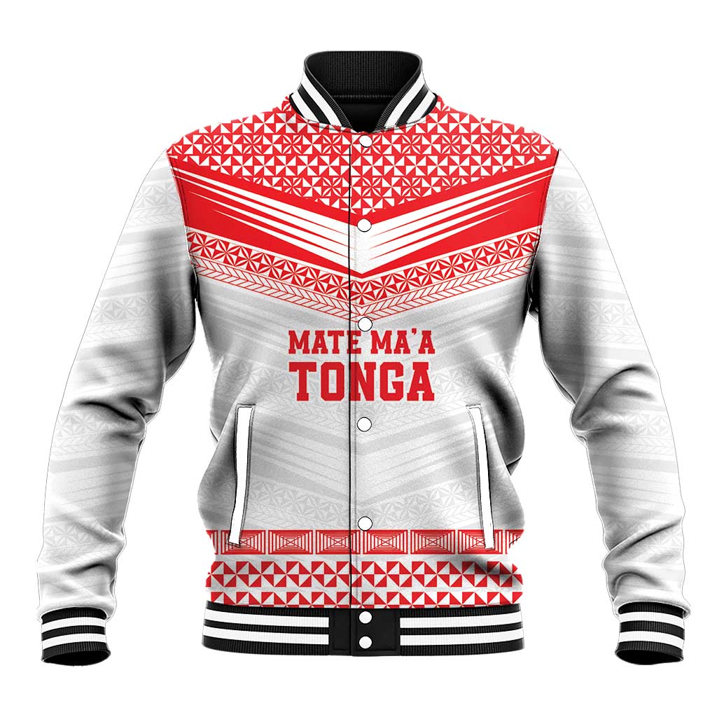 Custom Mate Ma'a Tonga Heritage Baseball Jacket Pacific Tribal Rugby White Edition LT9 Unisex White - Polynesian Pride