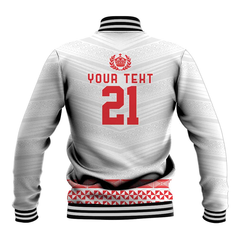 Custom Mate Ma'a Tonga Heritage Baseball Jacket Pacific Tribal Rugby White Edition LT9 - Polynesian Pride