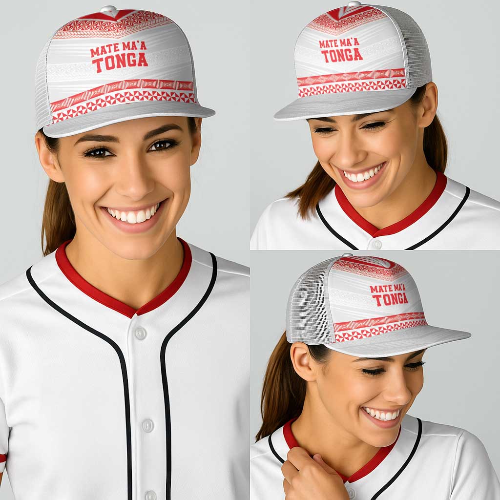 Mate Ma'a Tonga Heritage Baseball Net Cap Pacific Tribal Rugby White Edition - Polynesian Pride