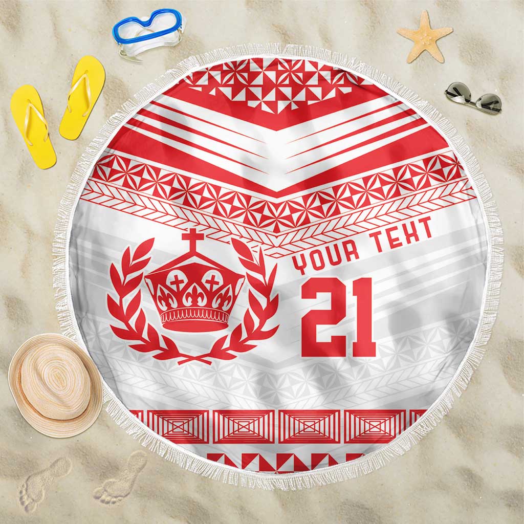 Custom Mate Ma'a Tonga Heritage Beach Blanket Pacific Tribal Rugby White Edition LT9 One Size 150cm White - Polynesian Pride