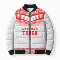 Custom Mate Ma'a Tonga Heritage Bomber Puffer Jacket Pacific Tribal Rugby White Edition - Polynesian Pride