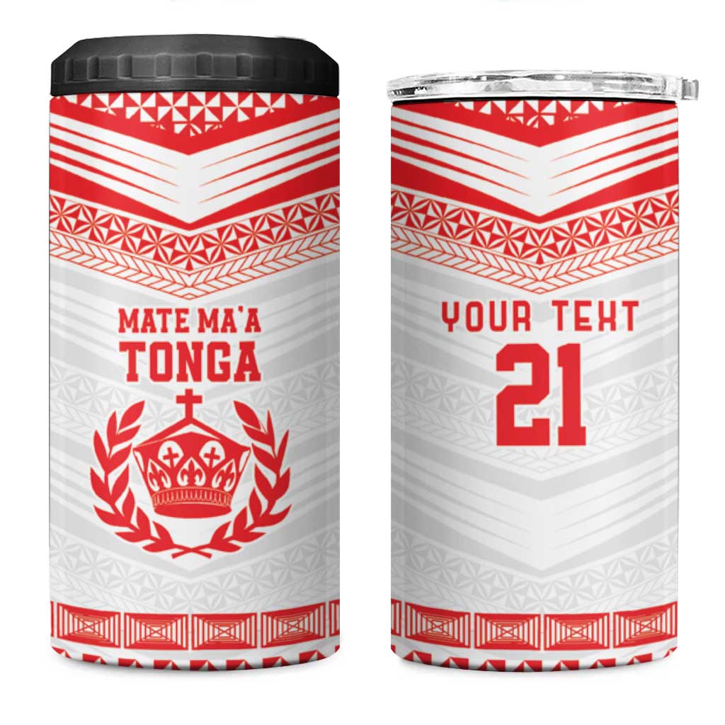 Custom Mate Ma'a Tonga Heritage 4 in 1 Can Cooler Tumbler Pacific Tribal Rugby White Edition - Polynesian Pride