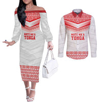 Custom Mate Ma'a Tonga Heritage Couples Matching Off The Shoulder Long Sleeve Dress and Long Sleeve Button Shirt Pacific Tribal Rugby White Edition LT9 White - Polynesian Pride