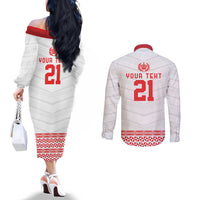 Custom Mate Ma'a Tonga Heritage Couples Matching Off The Shoulder Long Sleeve Dress and Long Sleeve Button Shirt Pacific Tribal Rugby White Edition LT9 - Polynesian Pride