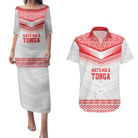 Custom Mate Ma'a Tonga Heritage Couples Matching Puletasi and Hawaiian Shirt Pacific Tribal Rugby White Edition LT9 White - Polynesian Pride