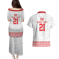 Custom Mate Ma'a Tonga Heritage Couples Matching Puletasi and Hawaiian Shirt Pacific Tribal Rugby White Edition LT9 - Polynesian Pride