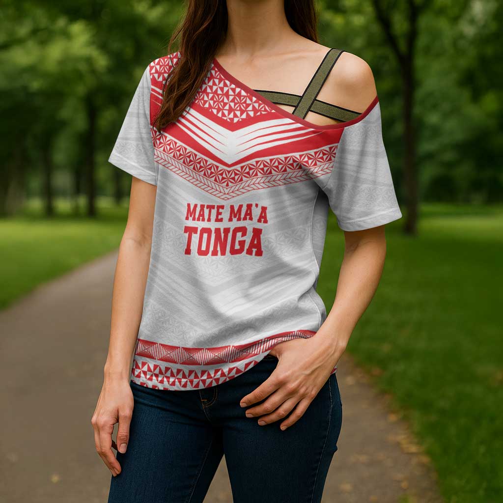 Custom Mate Ma'a Tonga Heritage Cross Shoulder Shirt Pacific Tribal Rugby White Edition - Polynesian Pride