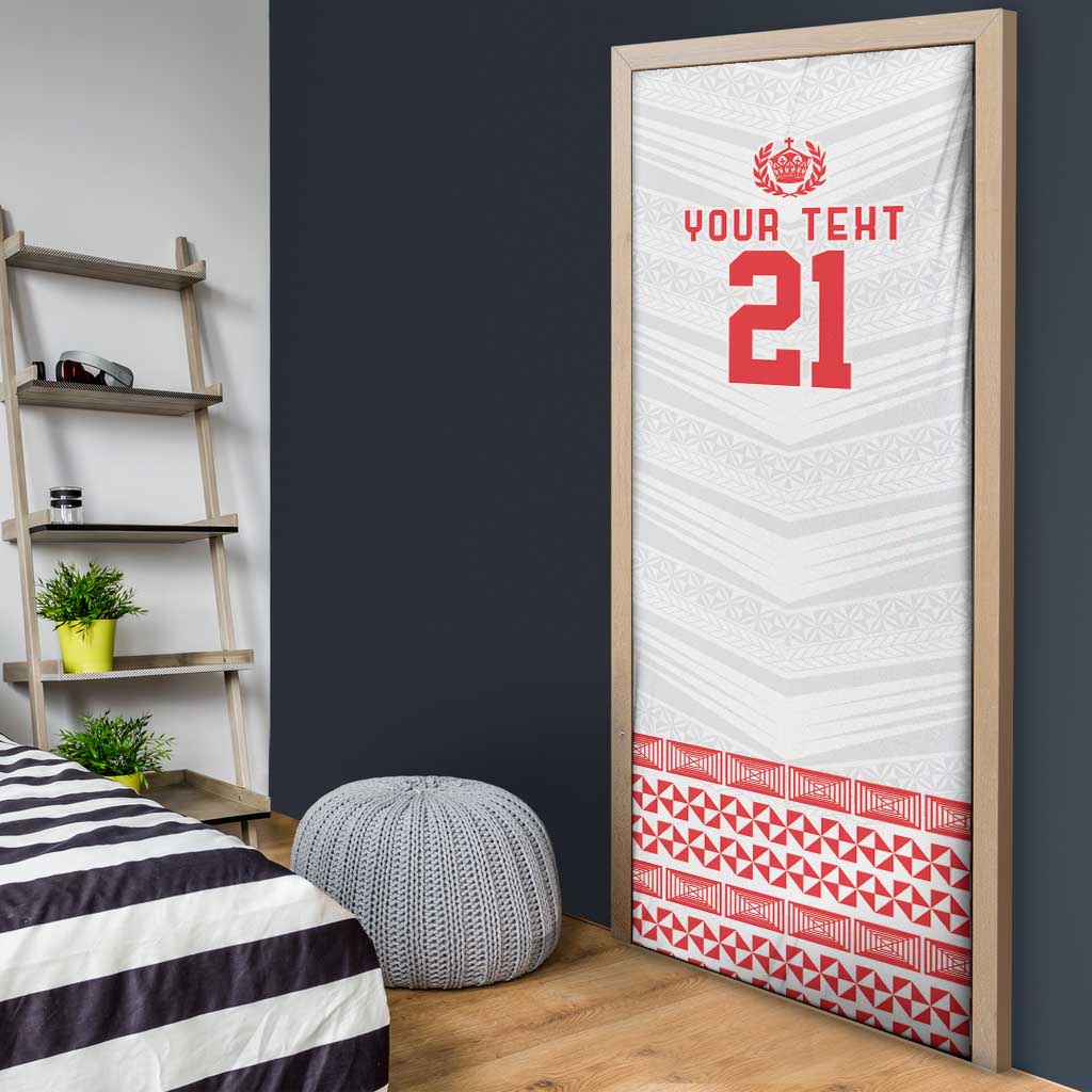 Custom Mate Ma'a Tonga Heritage Door Cover Pacific Tribal Rugby White Edition - Polynesian Pride