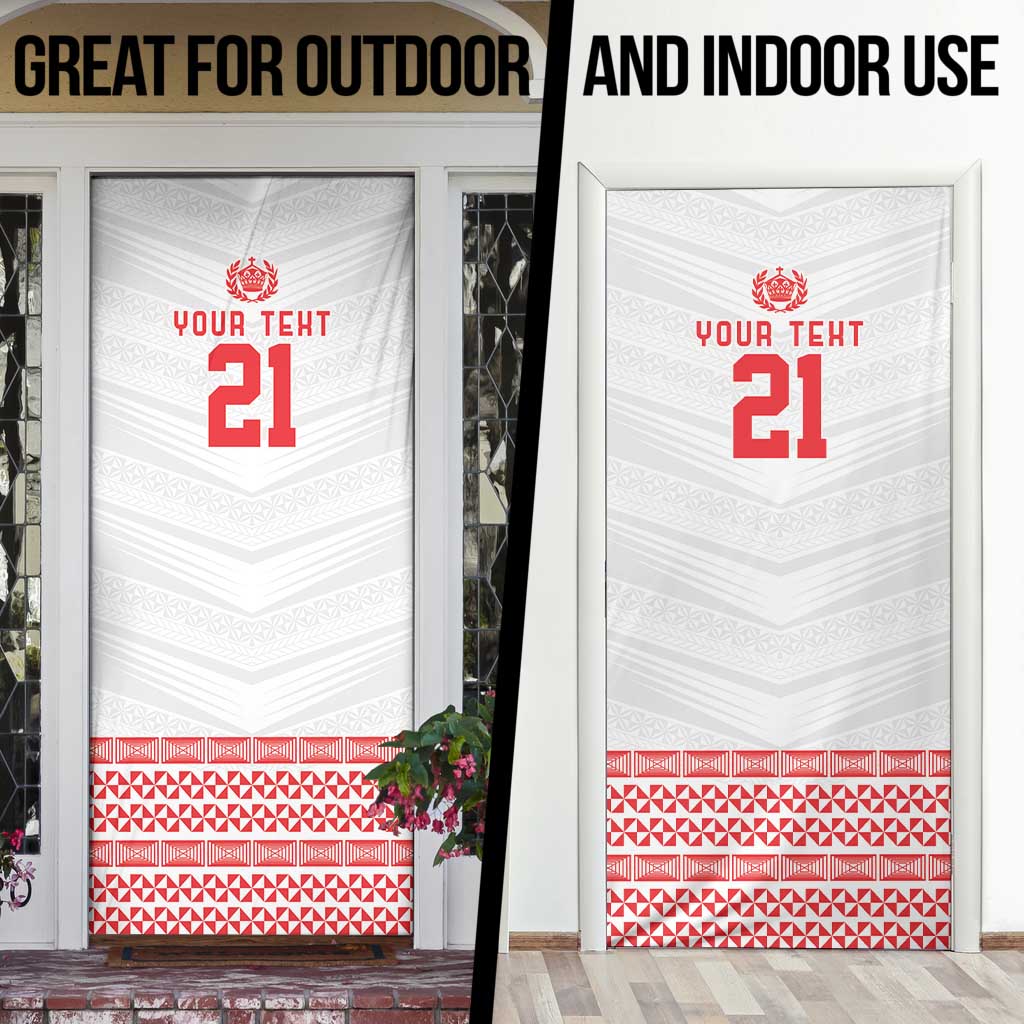 Custom Mate Ma'a Tonga Heritage Door Cover Pacific Tribal Rugby White Edition - Polynesian Pride