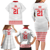 Custom Mate Ma'a Tonga Heritage Family Matching Long Sleeve Bodycon Dress and Hawaiian Shirt Pacific Tribal Rugby White Edition - Polynesian Pride