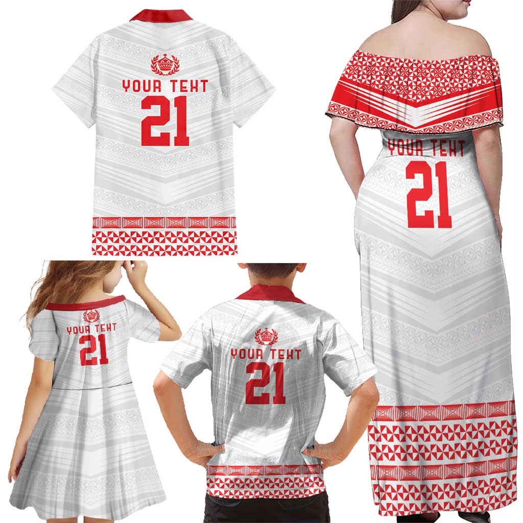 Custom Mate Ma'a Tonga Heritage Family Matching Off Shoulder Maxi Dress and Hawaiian Shirt Pacific Tribal Rugby White Edition - Polynesian Pride