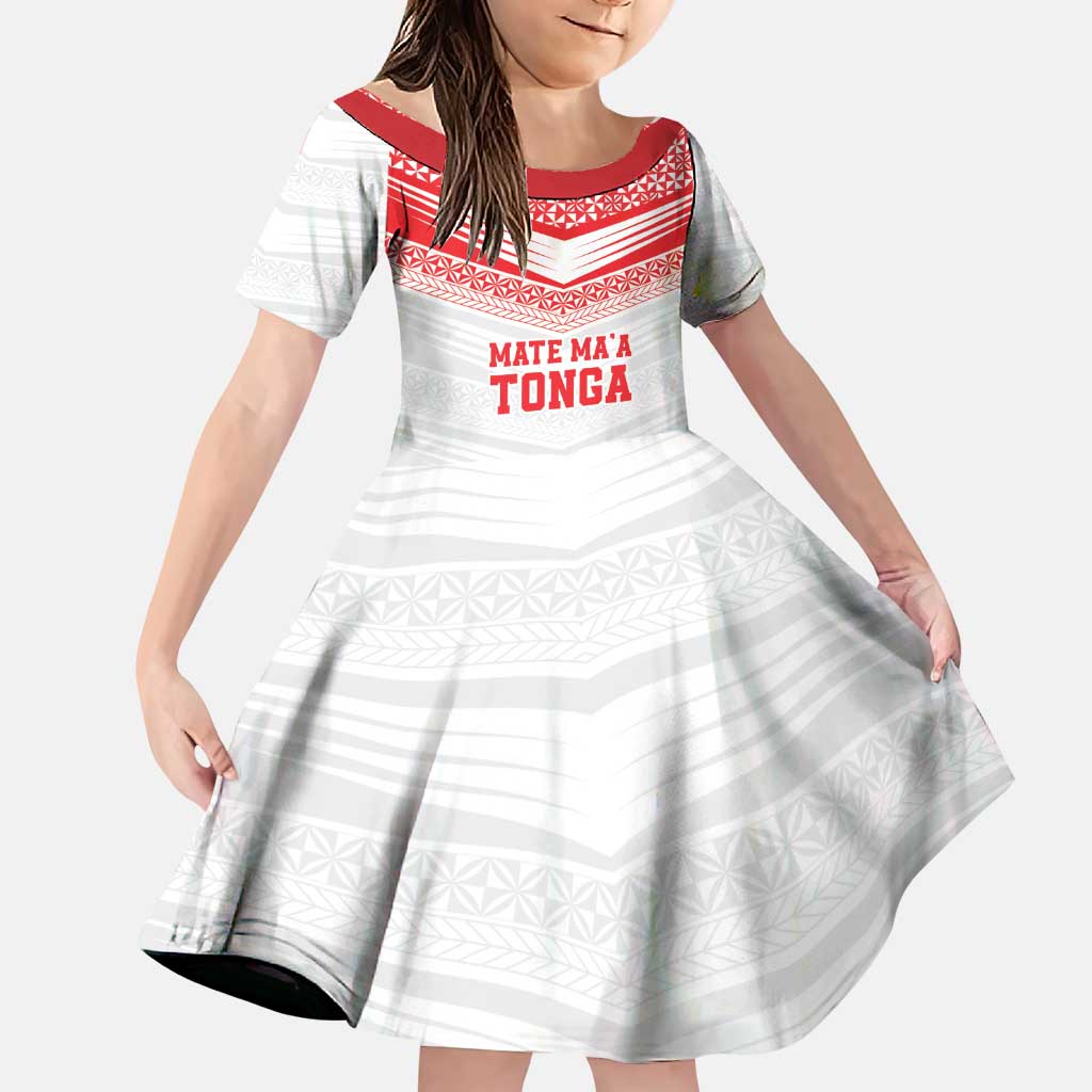 Custom Mate Ma'a Tonga Heritage Family Matching Puletasi and Hawaiian Shirt Pacific Tribal Rugby White Edition LT9 Daughter's Dress White - Polynesian Pride