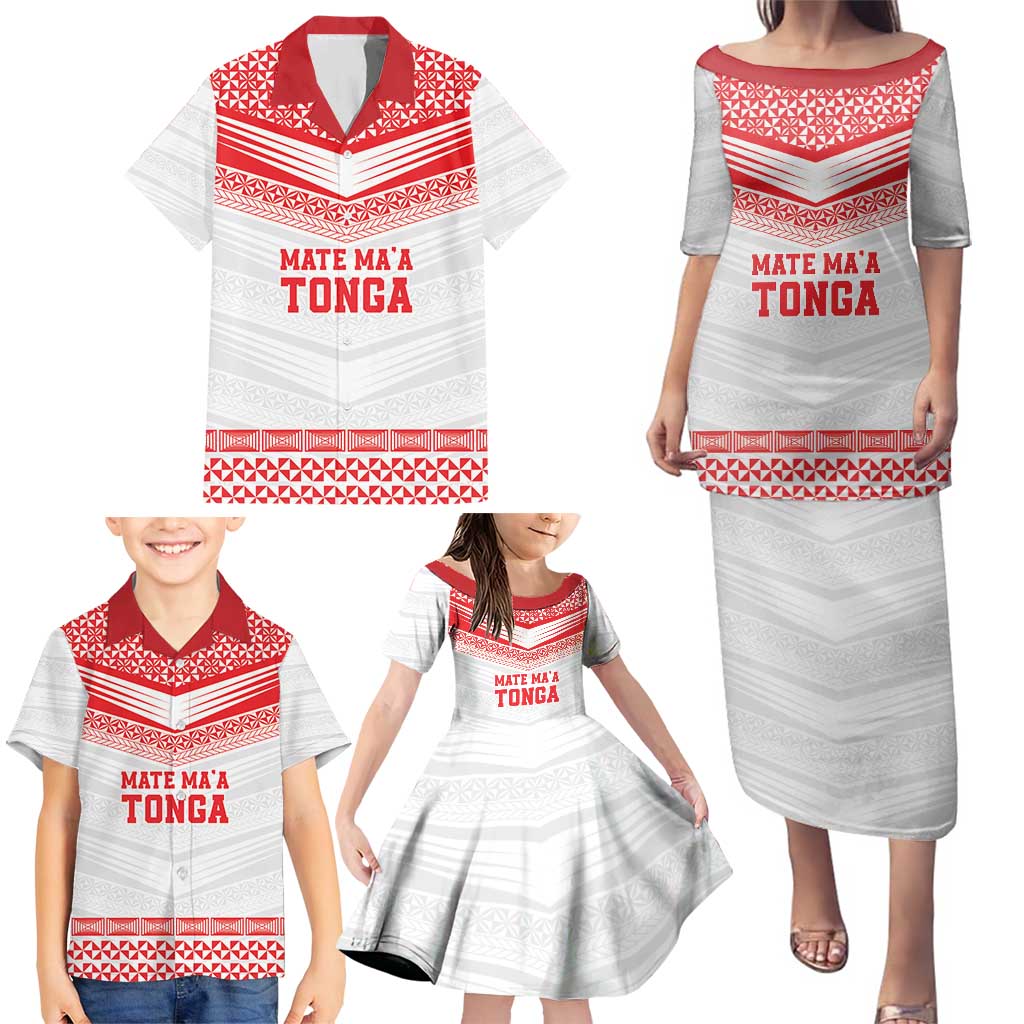 Custom Mate Ma'a Tonga Heritage Family Matching Puletasi and Hawaiian Shirt Pacific Tribal Rugby White Edition LT9 - Polynesian Pride