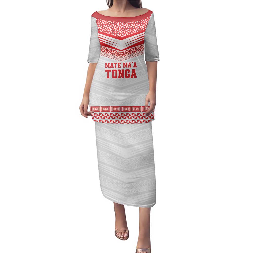 Custom Mate Ma'a Tonga Heritage Family Matching Puletasi and Hawaiian Shirt Pacific Tribal Rugby White Edition LT9 Mom's Dress White - Polynesian Pride