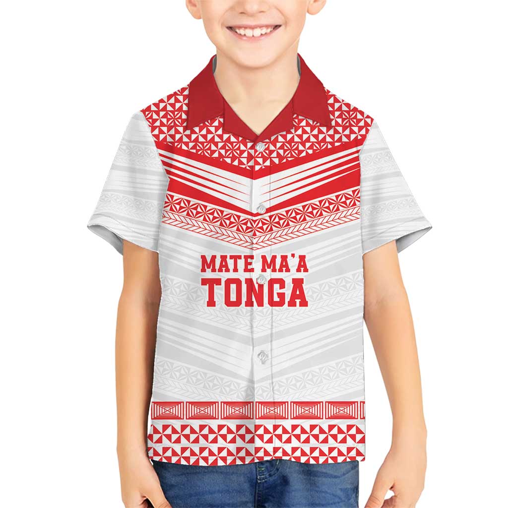 Custom Mate Ma'a Tonga Heritage Family Matching Puletasi and Hawaiian Shirt Pacific Tribal Rugby White Edition LT9 Son's Shirt White - Polynesian Pride