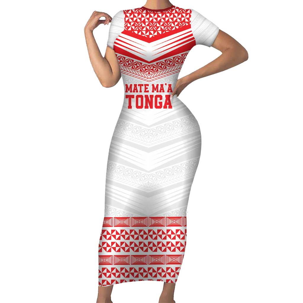 Custom Mate Ma'a Tonga Heritage Family Matching Short Sleeve Bodycon Dress and Hawaiian Shirt Pacific Tribal Rugby White Edition - Polynesian Pride