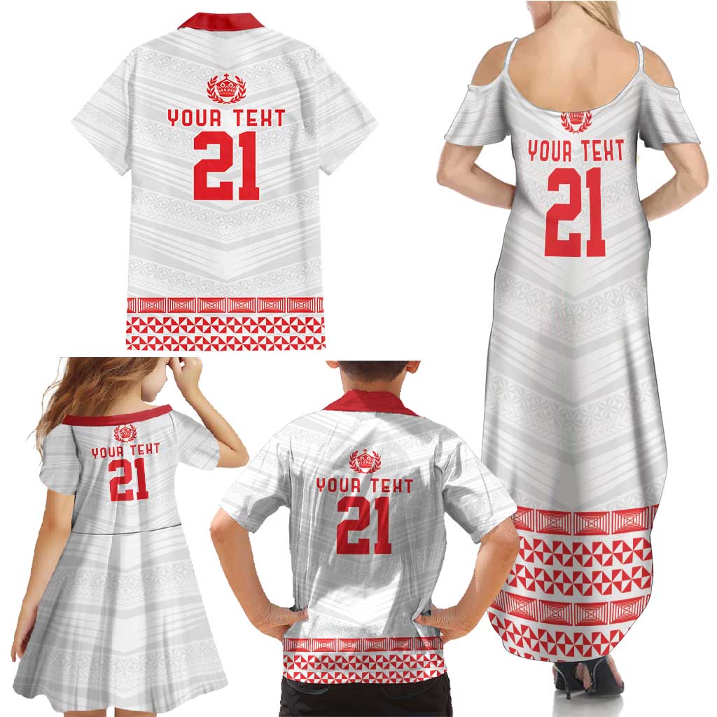 Custom Mate Ma'a Tonga Heritage Family Matching Summer Maxi Dress and Hawaiian Shirt Pacific Tribal Rugby White Edition - Polynesian Pride