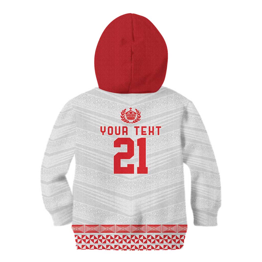 Custom Mate Ma'a Tonga Heritage Kid Hoodie Pacific Tribal Rugby White Edition - Polynesian Pride