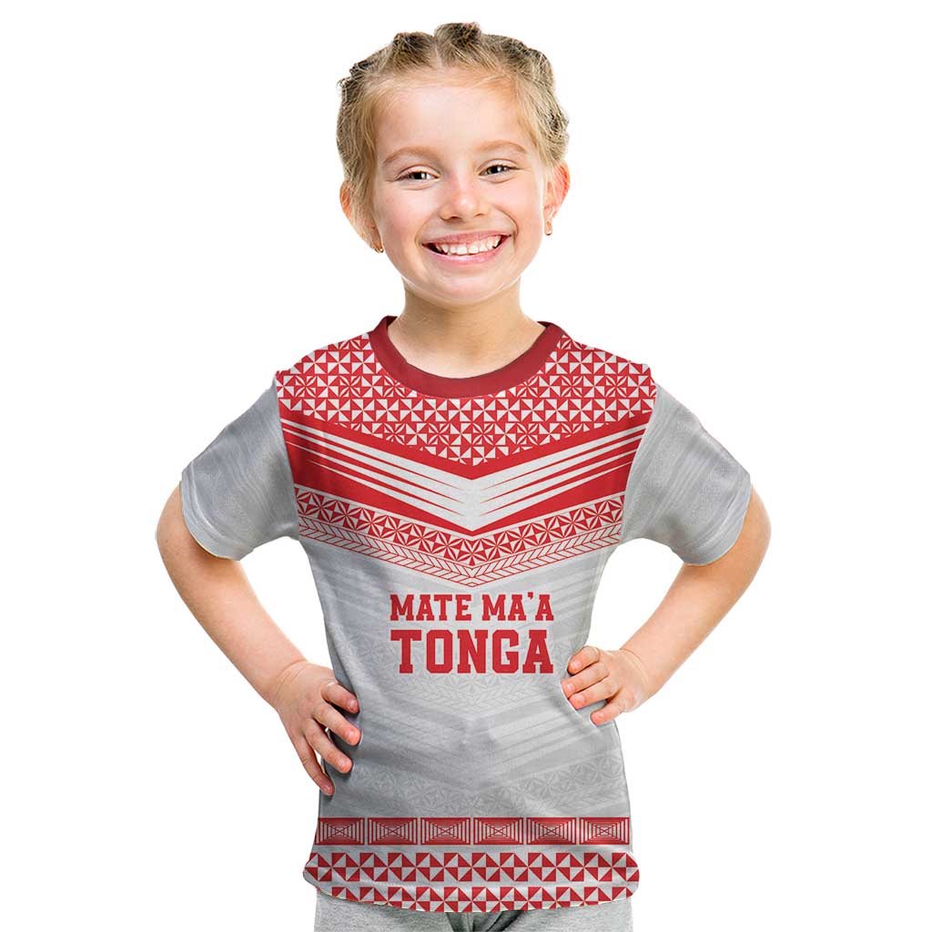Custom Mate Ma'a Tonga Heritage Kid T Shirt Pacific Tribal Rugby White Edition - Polynesian Pride