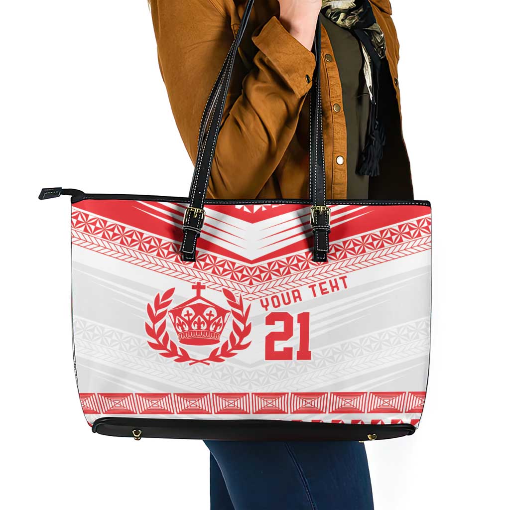 Custom Mate Ma'a Tonga Heritage Leather Tote Bag Pacific Tribal Rugby White Edition - Polynesian Pride