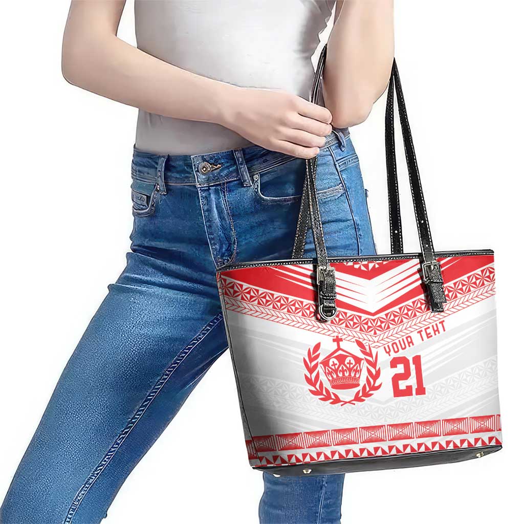 Custom Mate Ma'a Tonga Heritage Leather Tote Bag Pacific Tribal Rugby White Edition - Polynesian Pride