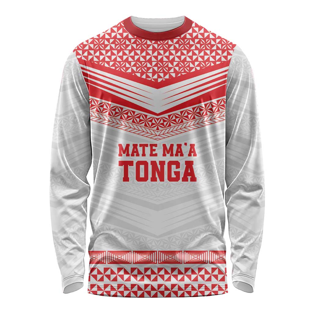 Custom Mate Ma'a Tonga Heritage Long Sleeve Shirt Pacific Tribal Rugby White Edition LT9 Unisex White - Polynesian Pride