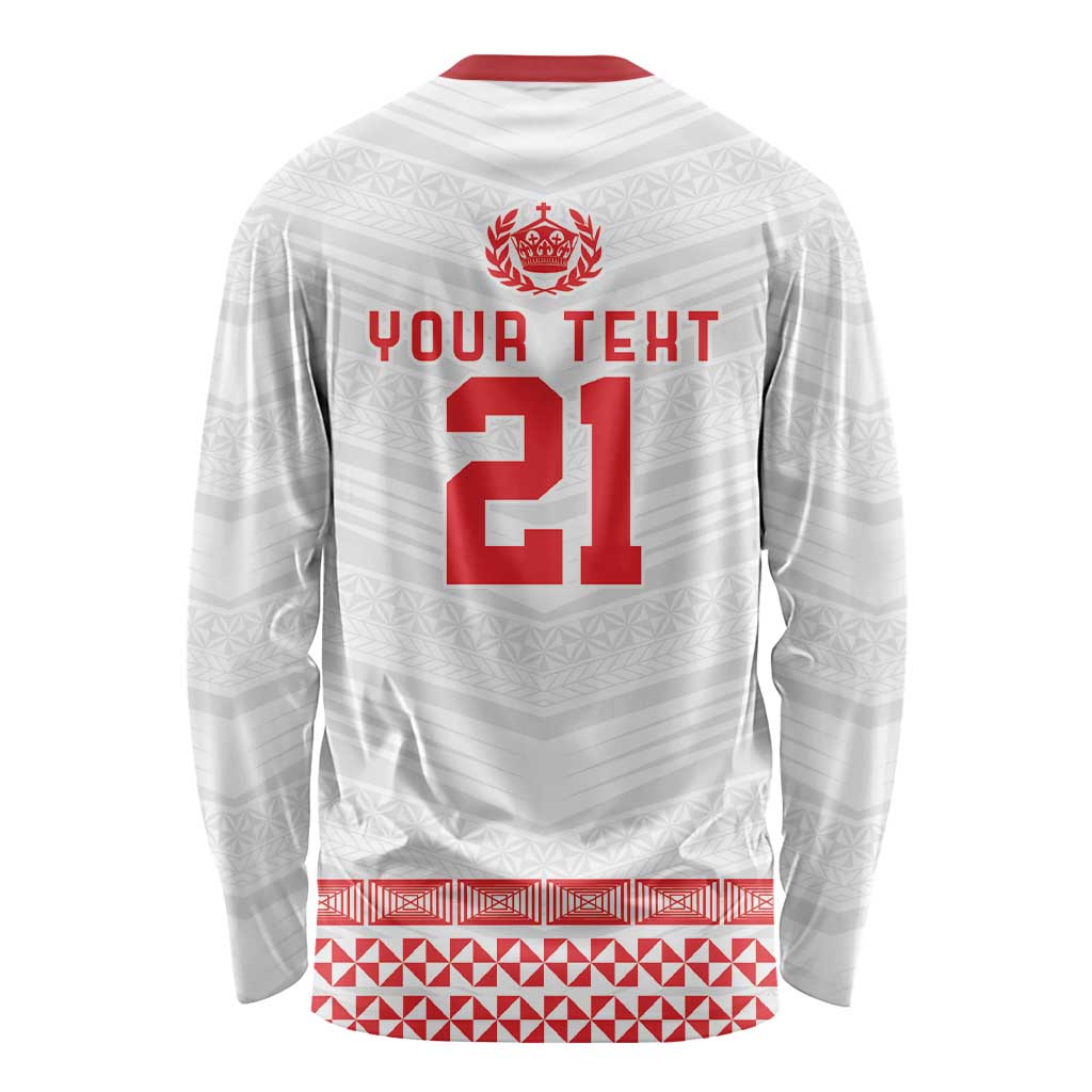 Custom Mate Ma'a Tonga Heritage Long Sleeve Shirt Pacific Tribal Rugby White Edition LT9 - Polynesian Pride