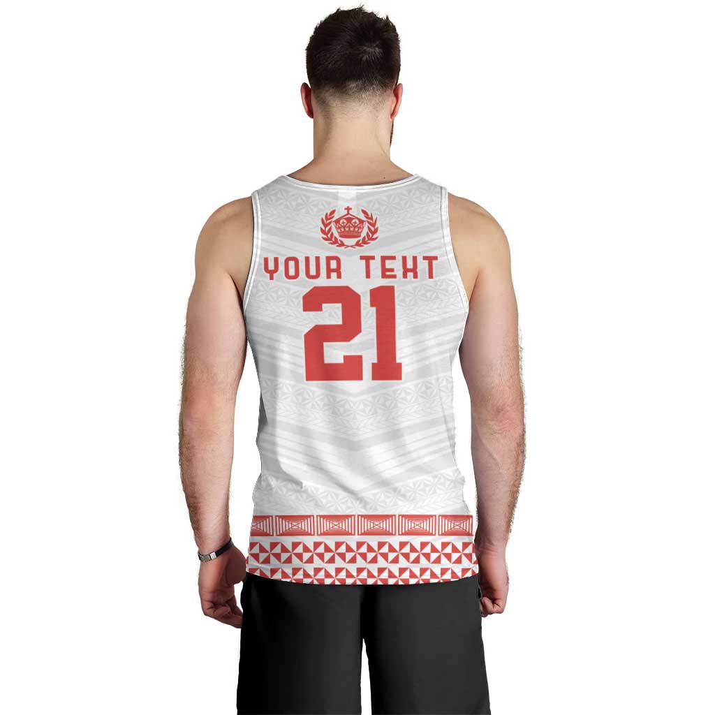 Custom Mate Ma'a Tonga Heritage Men Tank Top Pacific Tribal Rugby White Edition - Polynesian Pride