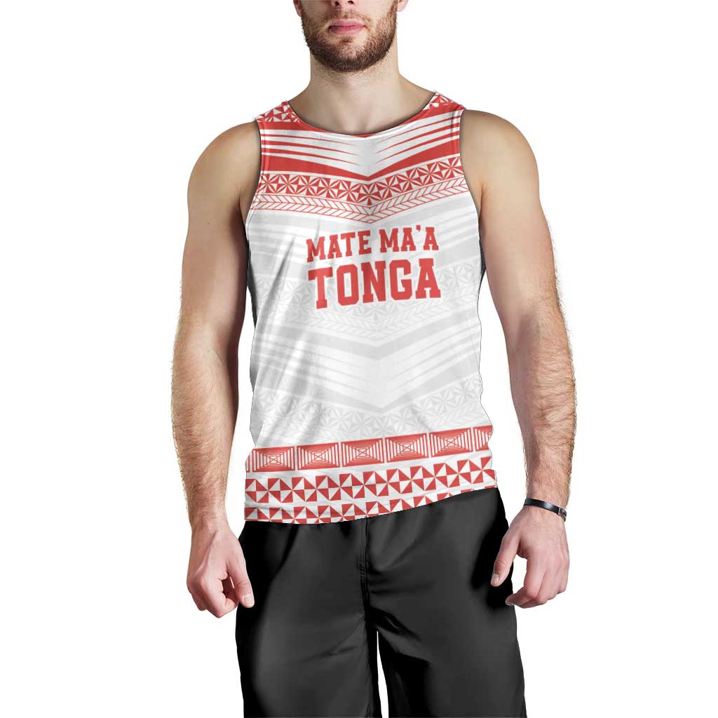 Custom Mate Ma'a Tonga Heritage Men Tank Top Pacific Tribal Rugby White Edition - Polynesian Pride