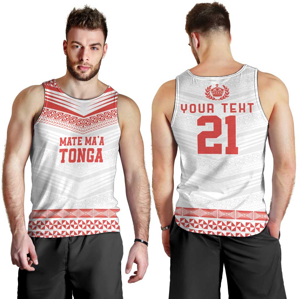 Custom Mate Ma'a Tonga Heritage Men Tank Top Pacific Tribal Rugby White Edition - Polynesian Pride