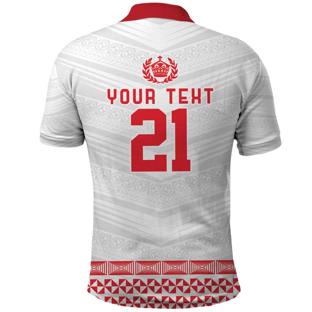 Custom Mate Ma'a Tonga Heritage Polo Shirt Pacific Tribal Rugby White Edition - Polynesian Pride