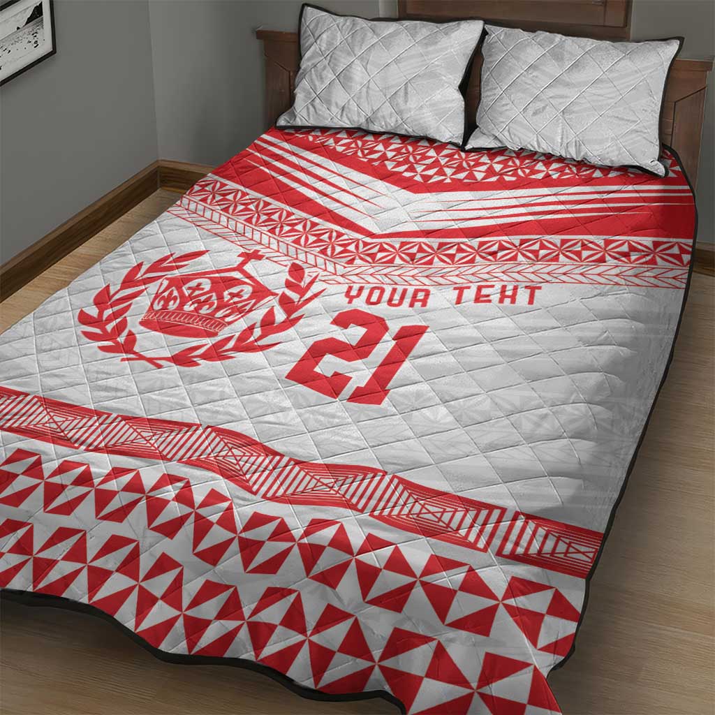Custom Mate Ma'a Tonga Heritage Quilt Bed Set Pacific Tribal Rugby White Edition - Polynesian Pride