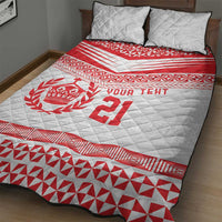 Custom Mate Ma'a Tonga Heritage Quilt Bed Set Pacific Tribal Rugby White Edition - Polynesian Pride