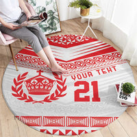 Custom Mate Ma'a Tonga Heritage Round Carpet Pacific Tribal Rugby White Edition - Polynesian Pride