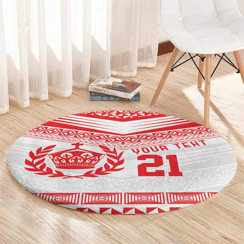 Custom Mate Ma'a Tonga Heritage Round Carpet Pacific Tribal Rugby White Edition - Polynesian Pride
