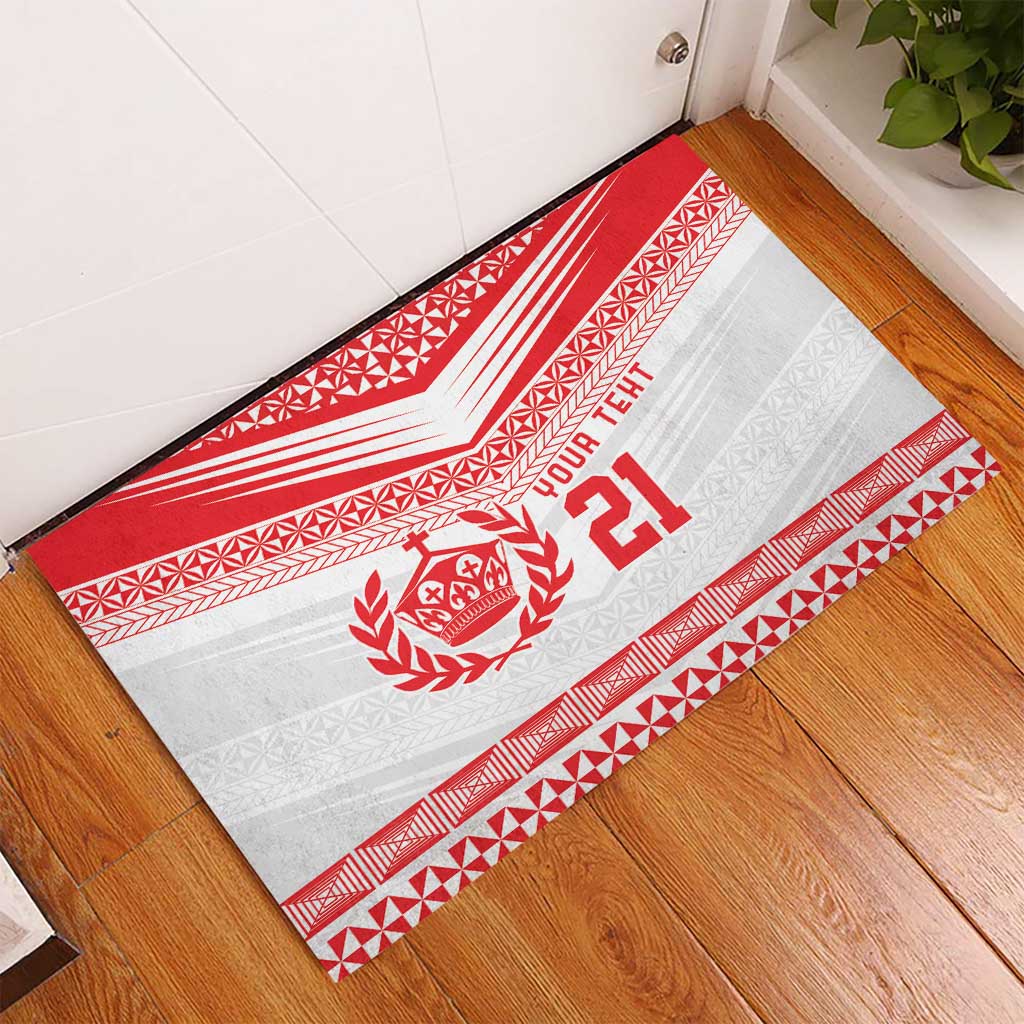 Custom Mate Ma'a Tonga Heritage Rubber Doormat Pacific Tribal Rugby White Edition LT9 - Polynesian Pride