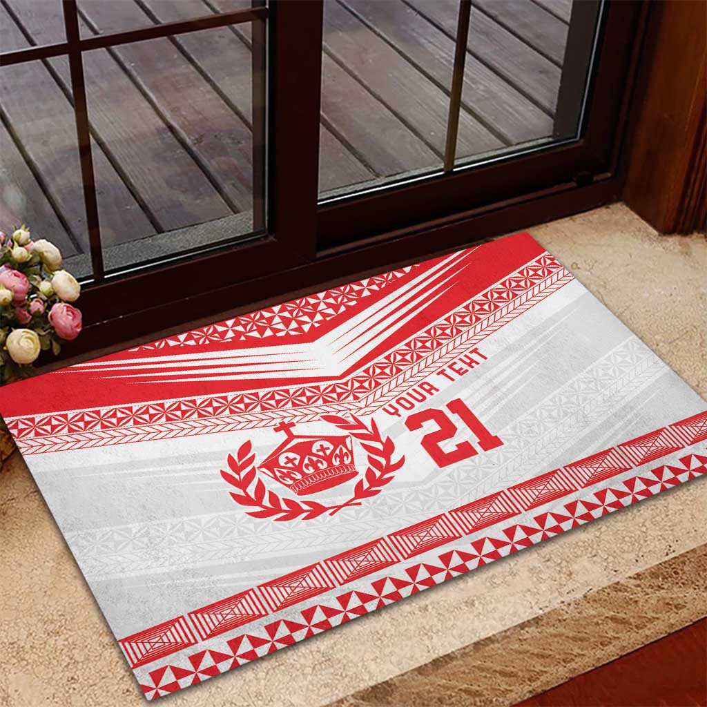Custom Mate Ma'a Tonga Heritage Rubber Doormat Pacific Tribal Rugby White Edition LT9 - Polynesian Pride