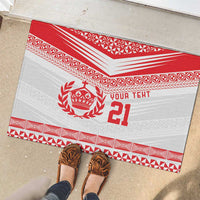 Custom Mate Ma'a Tonga Heritage Rubber Doormat Pacific Tribal Rugby White Edition LT9 - Polynesian Pride