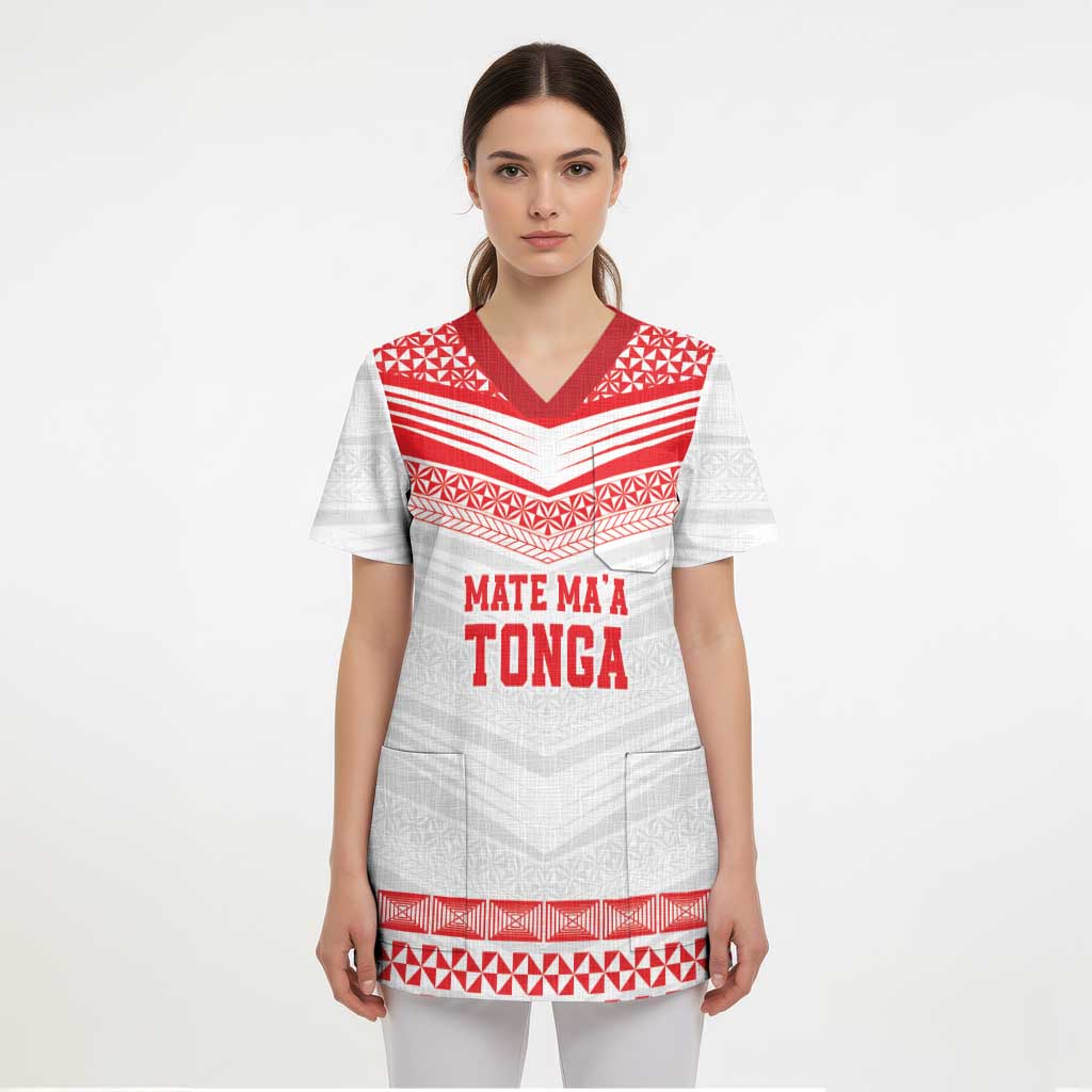 Custom Mate Ma'a Tonga Heritage Scrub Top Pacific Tribal Rugby White Edition - Polynesian Pride
