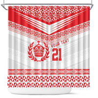 Custom Mate Ma'a Tonga Heritage Shower Curtain Pacific Tribal Rugby White Edition - Polynesian Pride