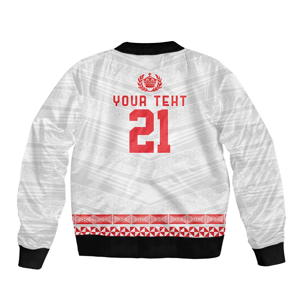 Custom Mate Ma'a Tonga Heritage Sleeve Zip Bomber Jacket Pacific Tribal Rugby White Edition - Polynesian Pride