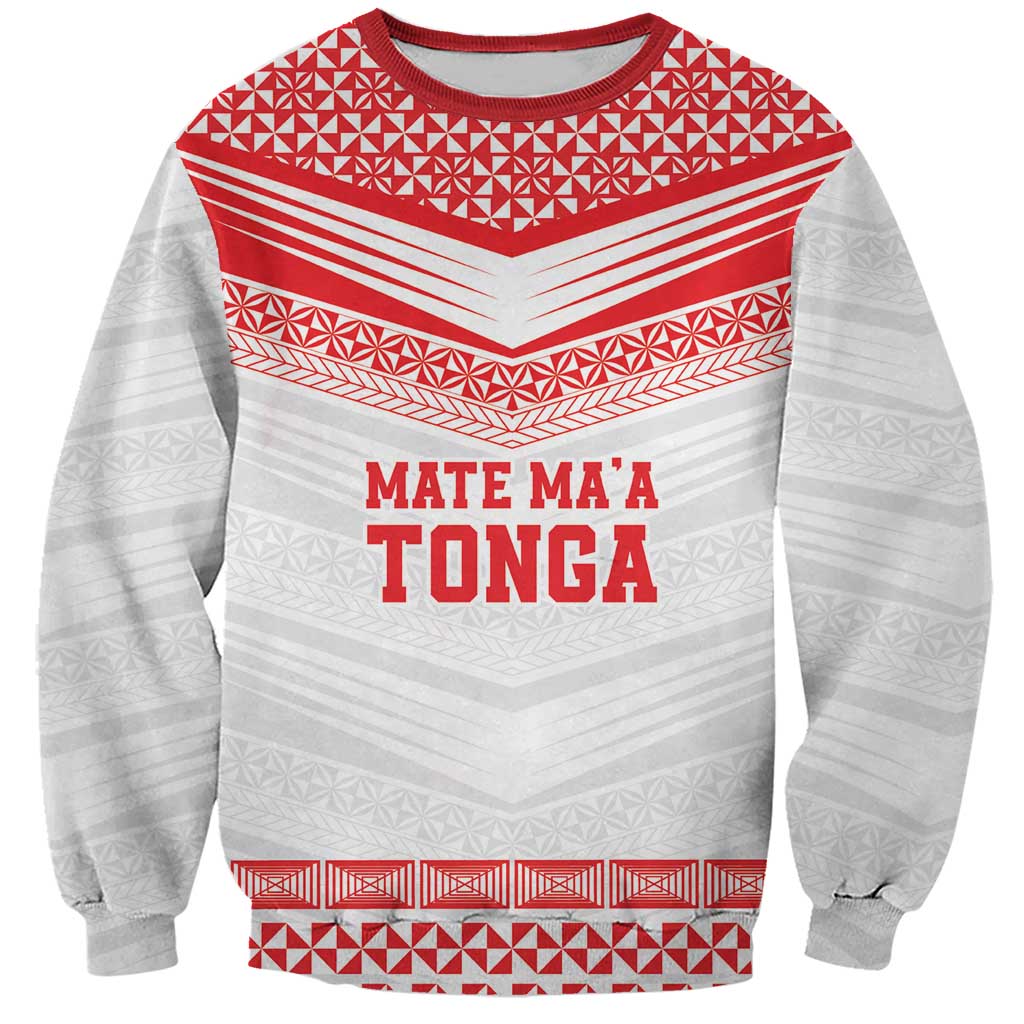 Custom Mate Ma'a Tonga Heritage Sweatshirt Pacific Tribal Rugby White Edition LT9 Unisex White - Polynesian Pride