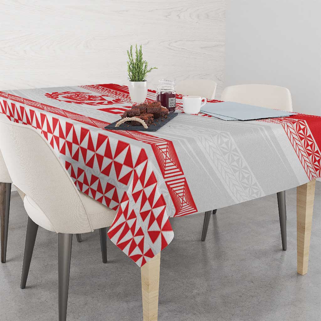 Custom Mate Ma'a Tonga Heritage Tablecloth Pacific Tribal Rugby White Edition - Polynesian Pride