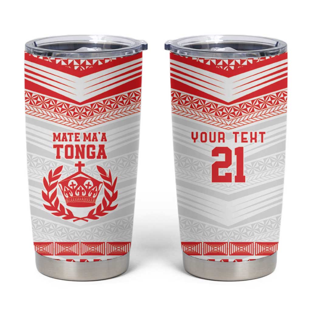Custom Mate Ma'a Tonga Heritage Tumbler Cup Pacific Tribal Rugby White Edition - Polynesian Pride
