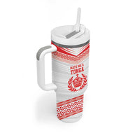Custom Mate Ma'a Tonga Heritage Tumbler With Handle Pacific Tribal Rugby White Edition - Polynesian Pride