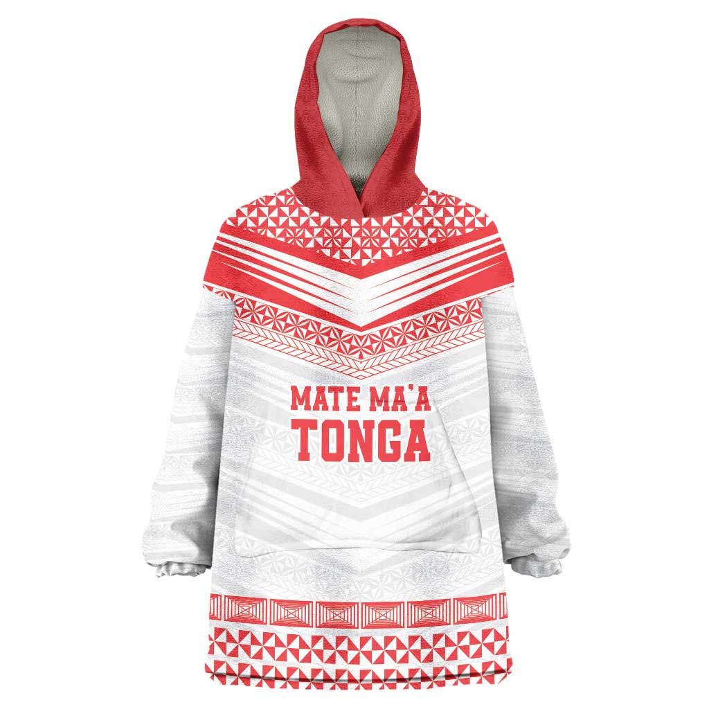 Custom Mate Ma'a Tonga Heritage Wearable Blanket Hoodie Pacific Tribal Rugby White Edition - Polynesian Pride