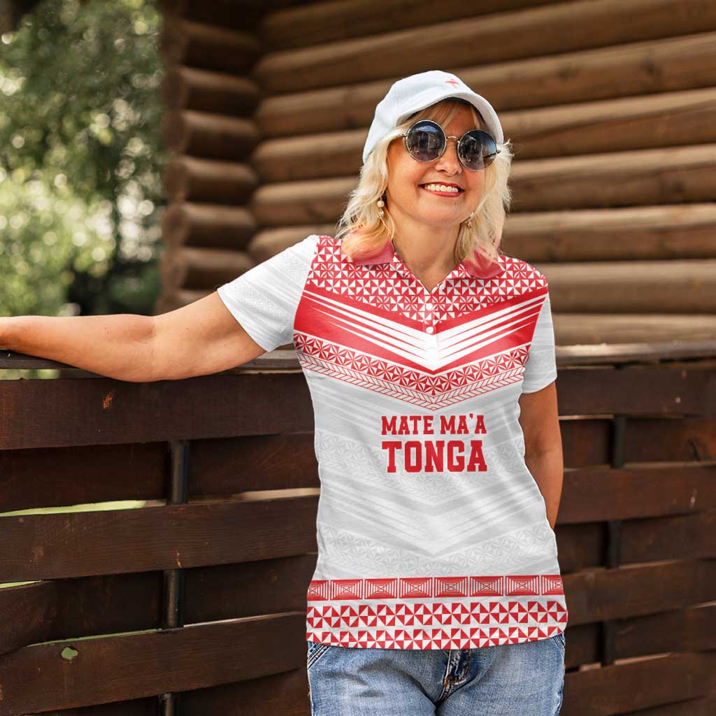 Custom Mate Ma'a Tonga Heritage Women Polo Shirt Pacific Tribal Rugby White Edition - Polynesian Pride