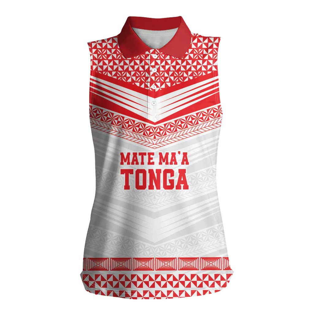 Custom Mate Ma'a Tonga Heritage Women Sleeveless Polo Shirt Pacific Tribal Rugby White Edition - Polynesian Pride