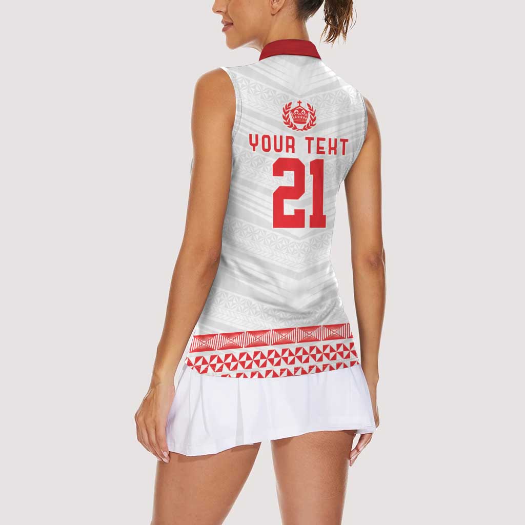 Custom Mate Ma'a Tonga Heritage Women Sleeveless Polo Shirt Pacific Tribal Rugby White Edition - Polynesian Pride